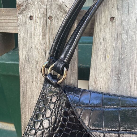 Furla Brera Croc Embossed Black Leather Hobo Bag - Picture 15 of 15